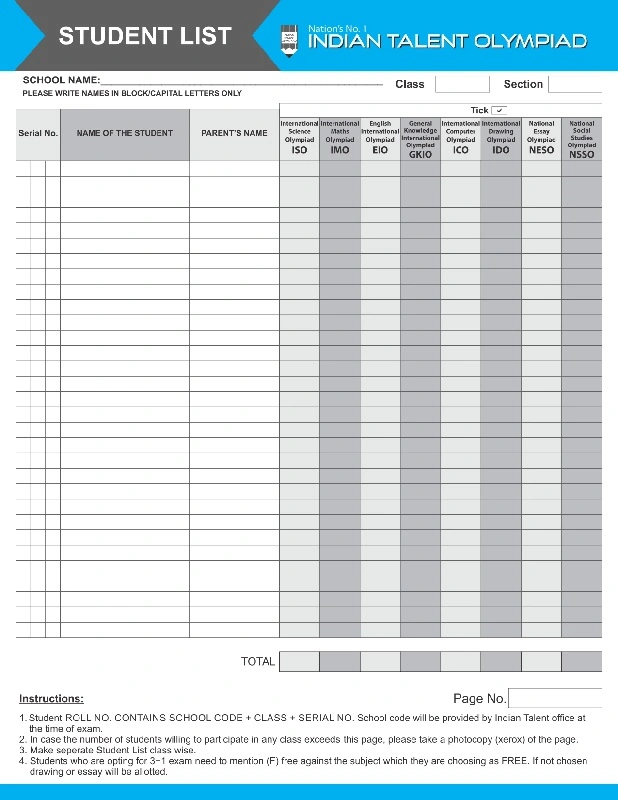 Offline Student List Format 2024-25